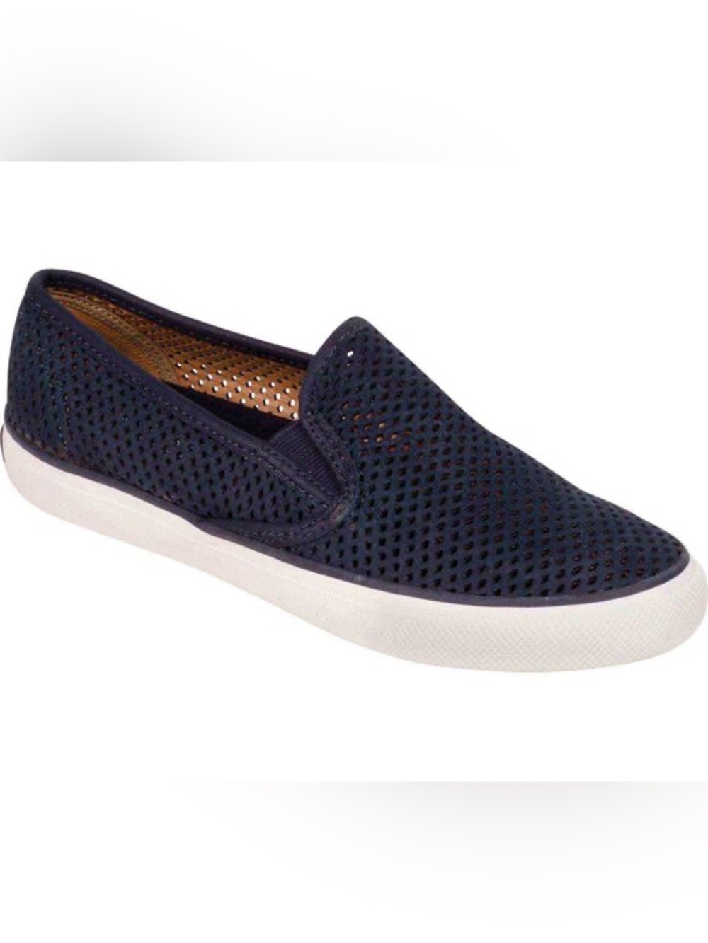 Sperry Seaside Navy Perforated Leather Slip-On Shoes Size 6.5